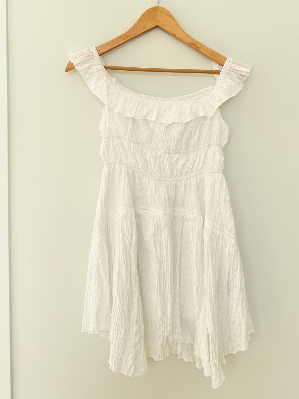 Urban Outfitters White Off Shoulder Ruffle Dress